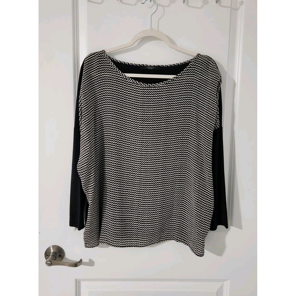 WEEKEND Max‎ Mara Women's Blouse long sleeve silk black white zig zag Size M